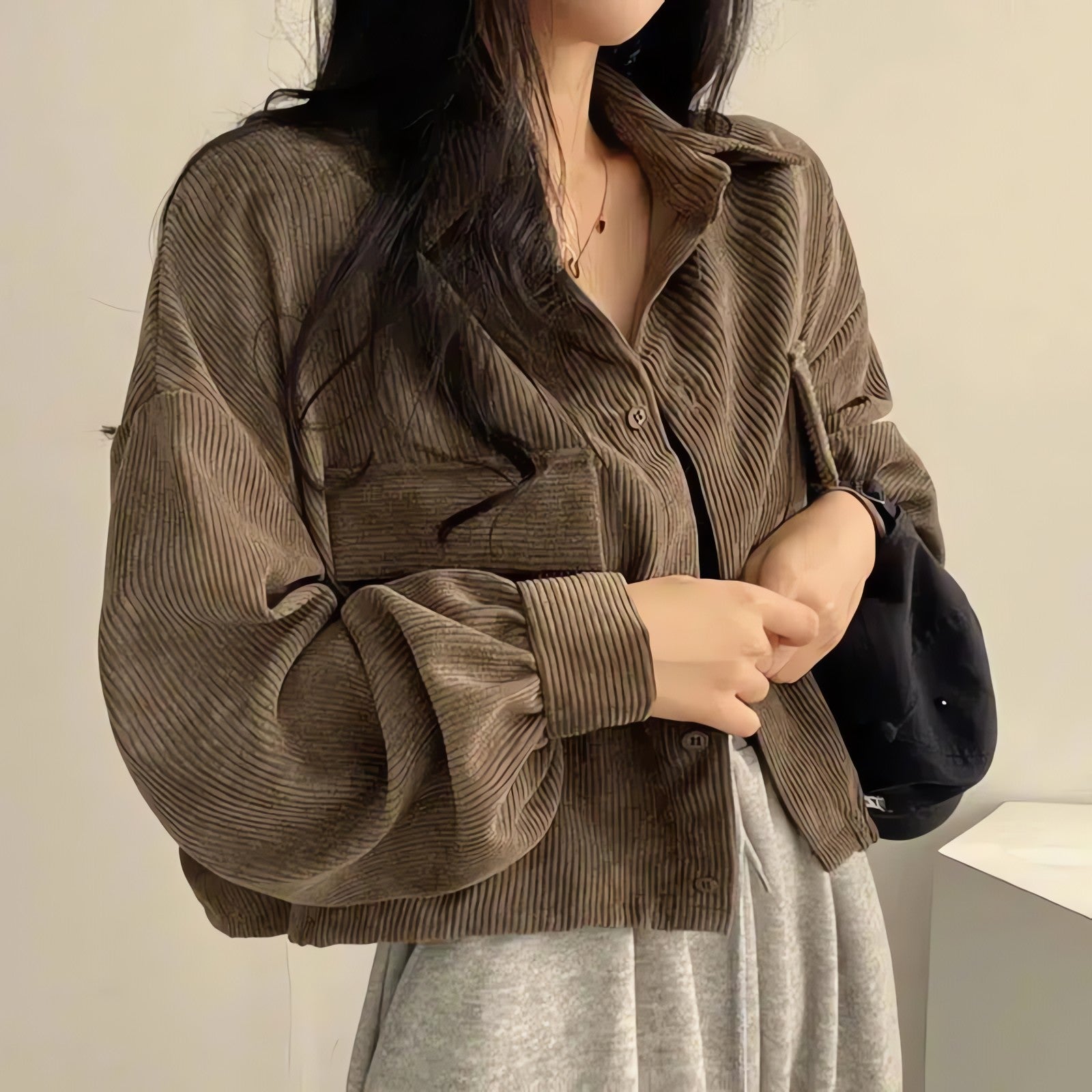 Light Academia Cropped Corduroy Jacket - KAYSMAR