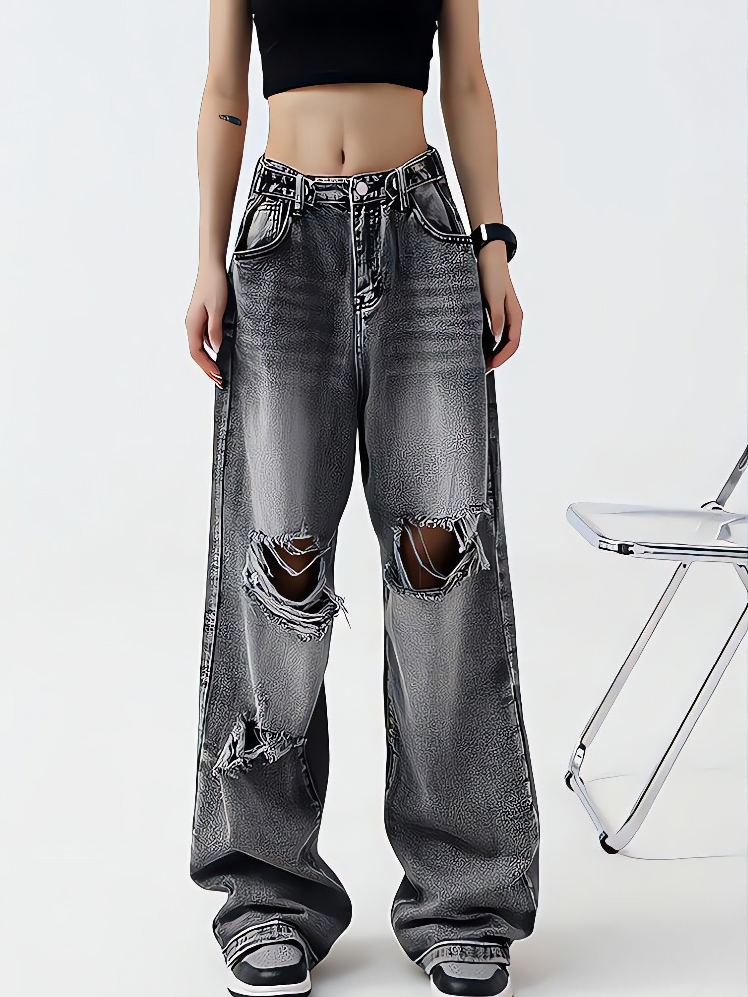 Light Wash Low Rise Ripped Jeans - KAYSMAR