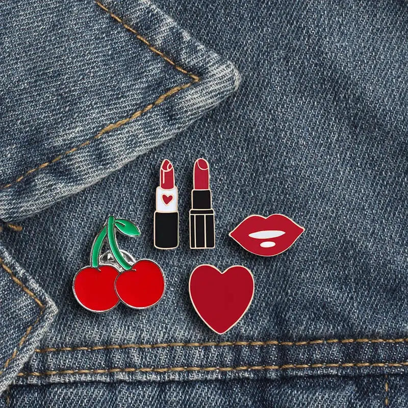 Lipstick Heart Cherry Lip Pins - KAYSMAR