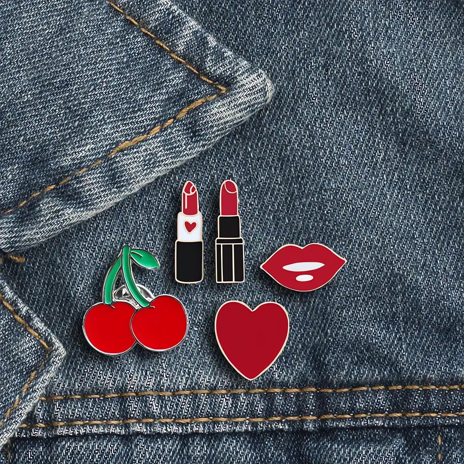 Lipstick Heart Cherry Lip Pins - KAYSMAR