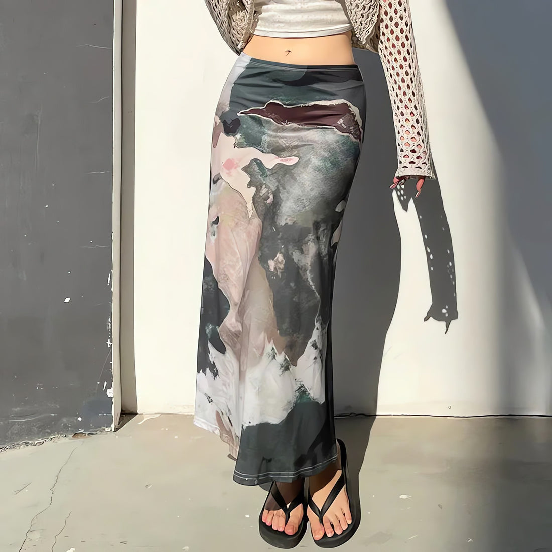 Low Rise Graphic Printed Midi Skirt - KAYSMAR