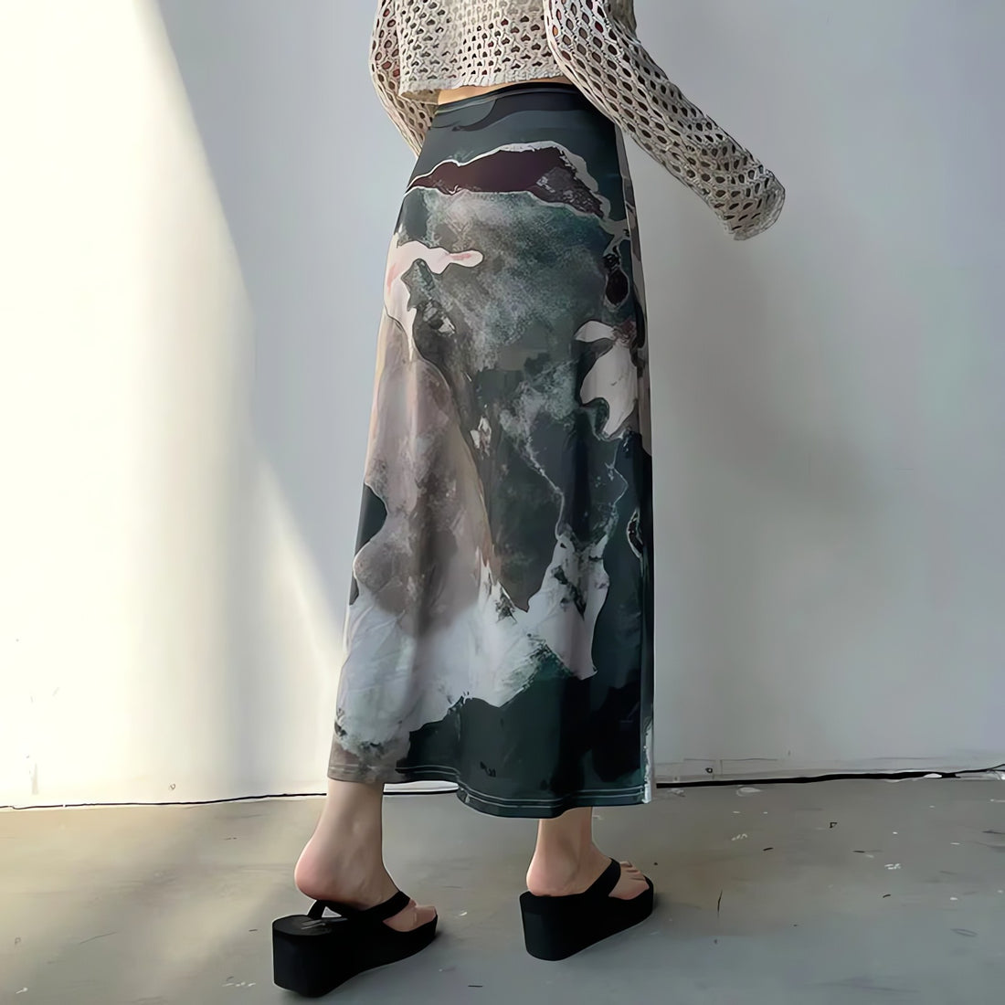 Low Rise Graphic Printed Midi Skirt - KAYSMAR