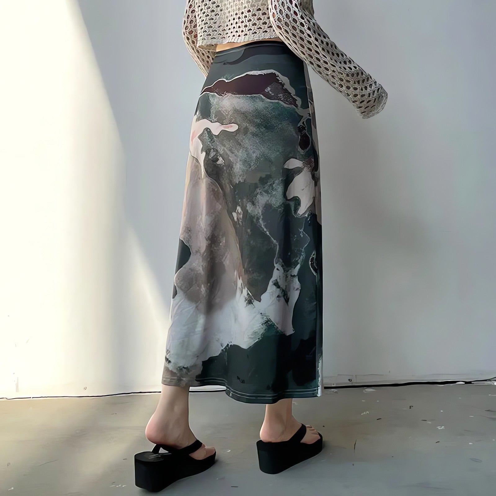 Low Rise Graphic Printed Midi Skirt - KAYSMAR