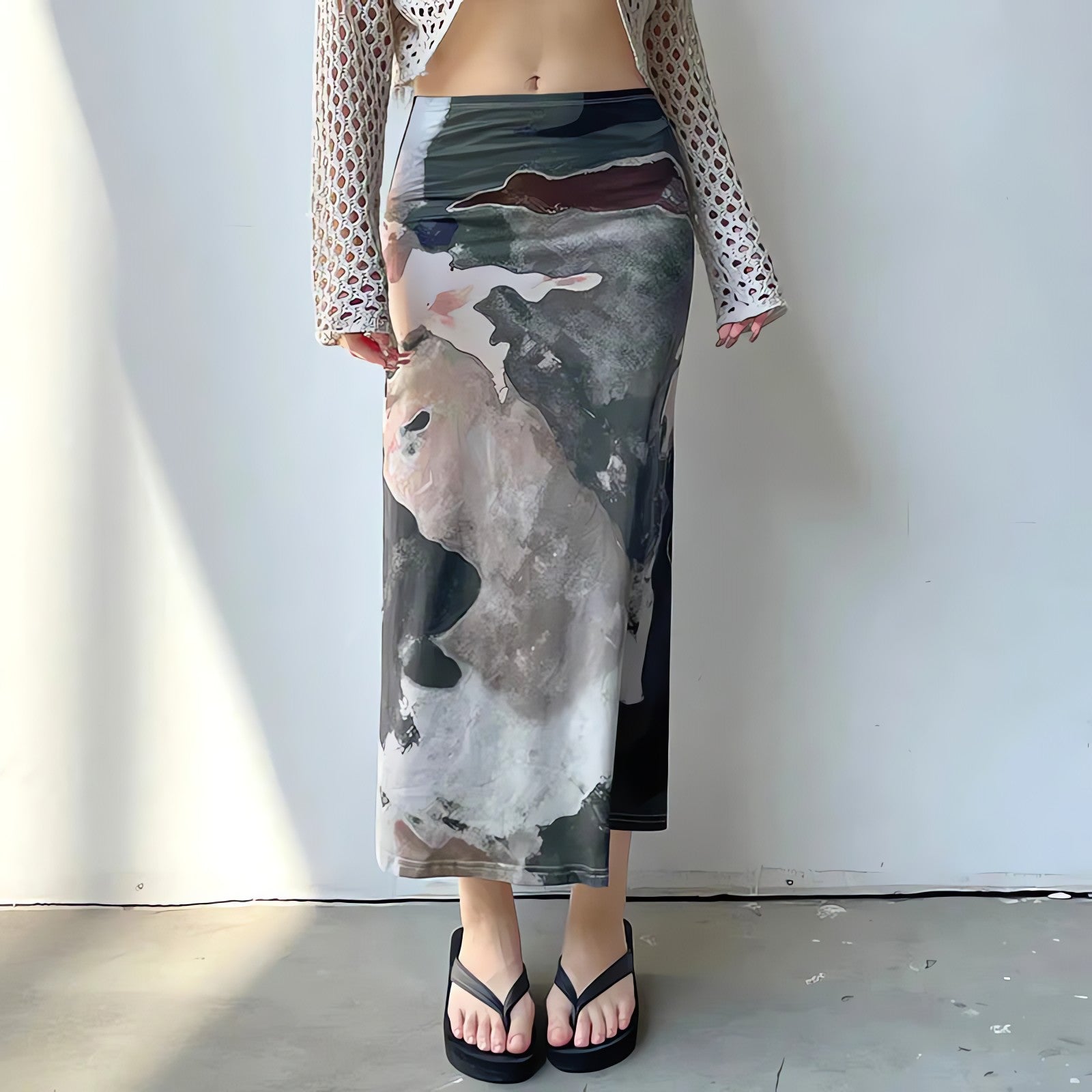 Low Rise Graphic Printed Midi Skirt - KAYSMAR