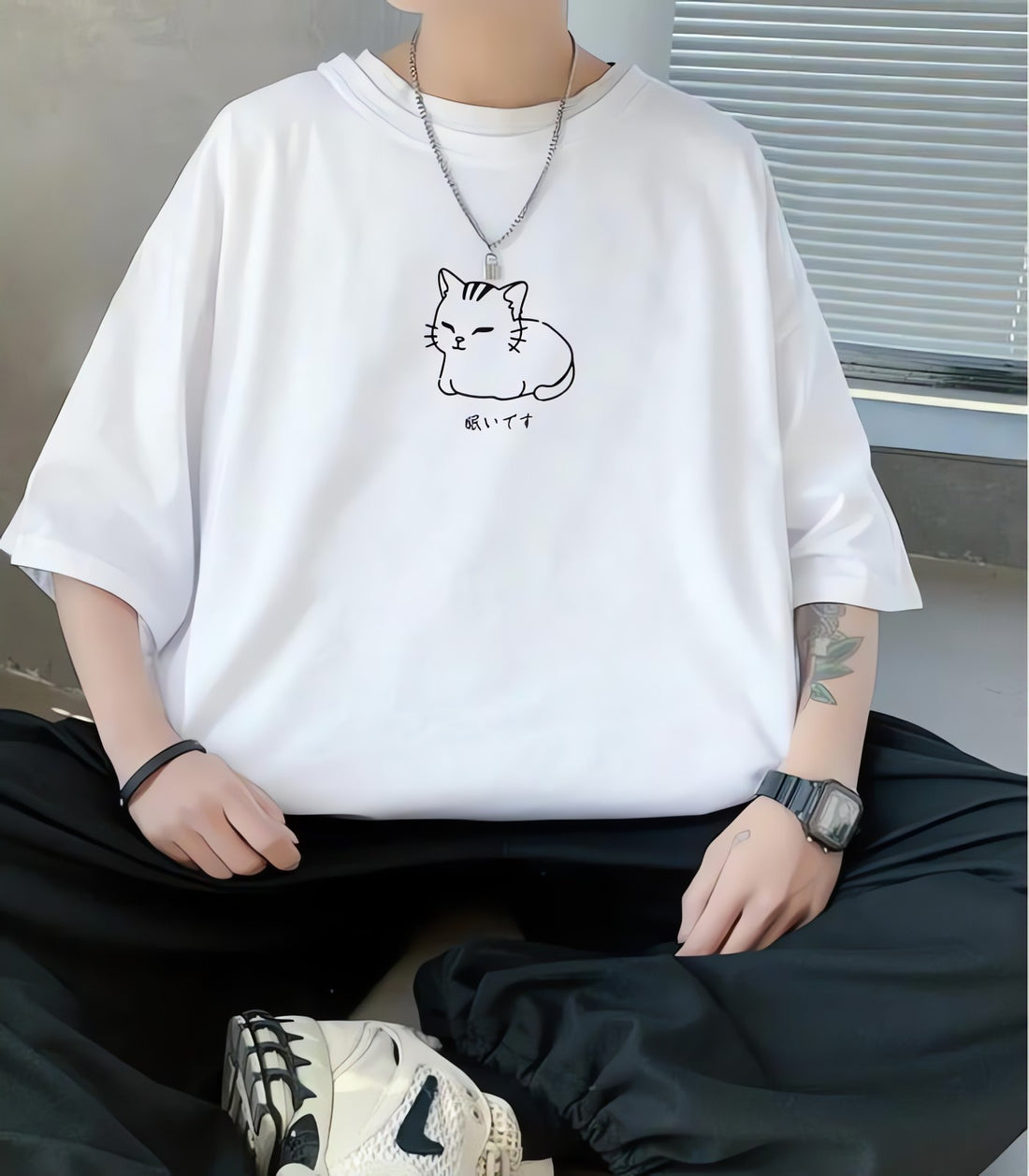 Lying Cat Drop Shoulder Tee - KAYSMAR