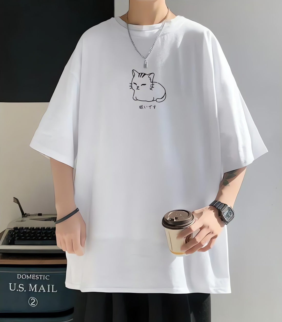 Lying Cat Drop Shoulder Tee - KAYSMAR