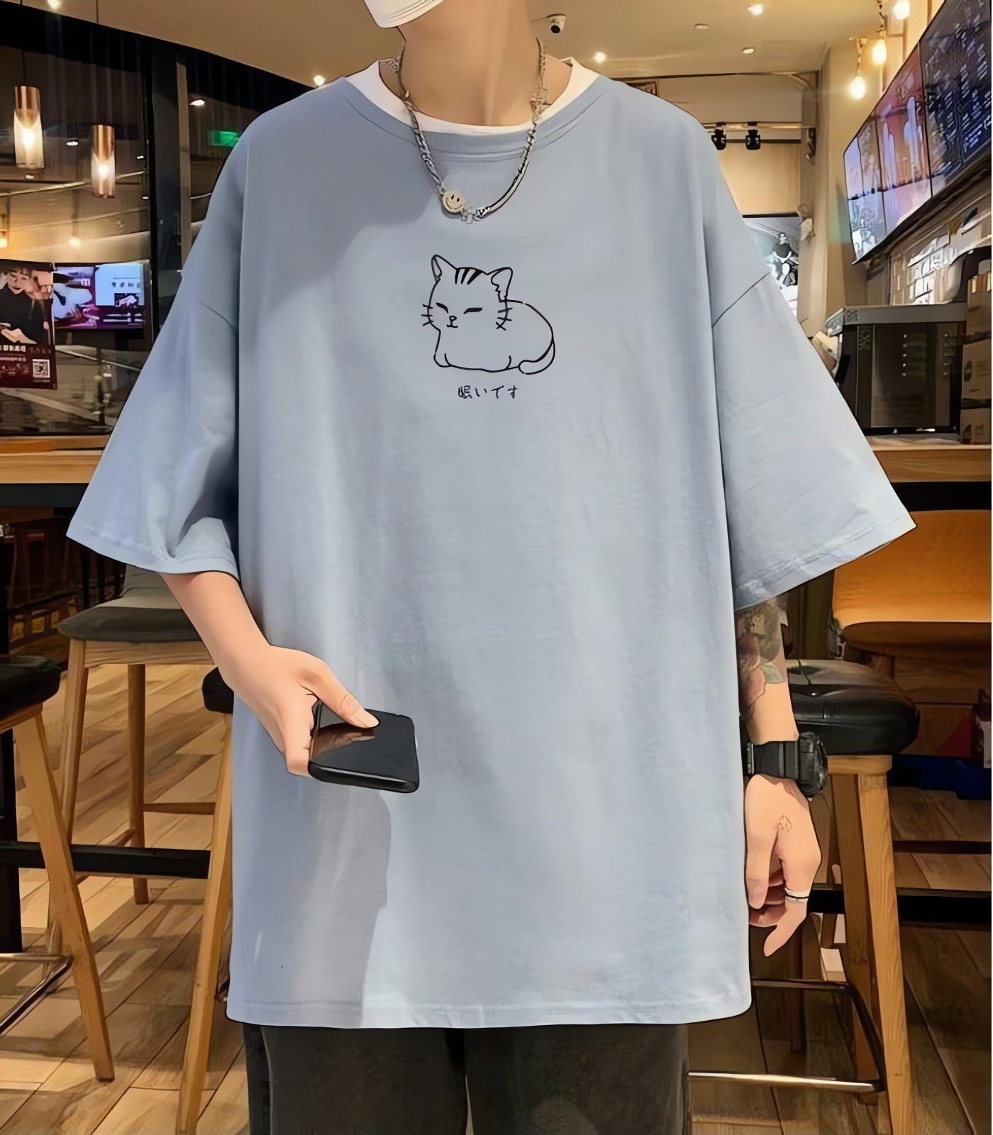 Lying Cat Drop Shoulder Tee - KAYSMAR