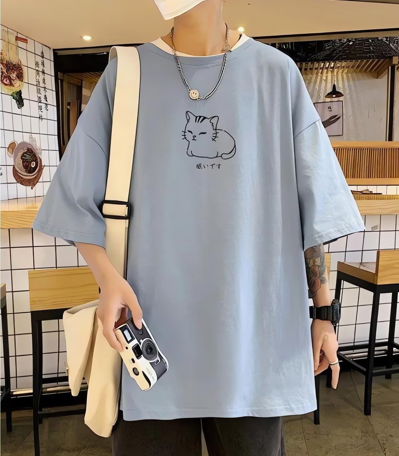 Lying Cat Drop Shoulder Tee - KAYSMAR