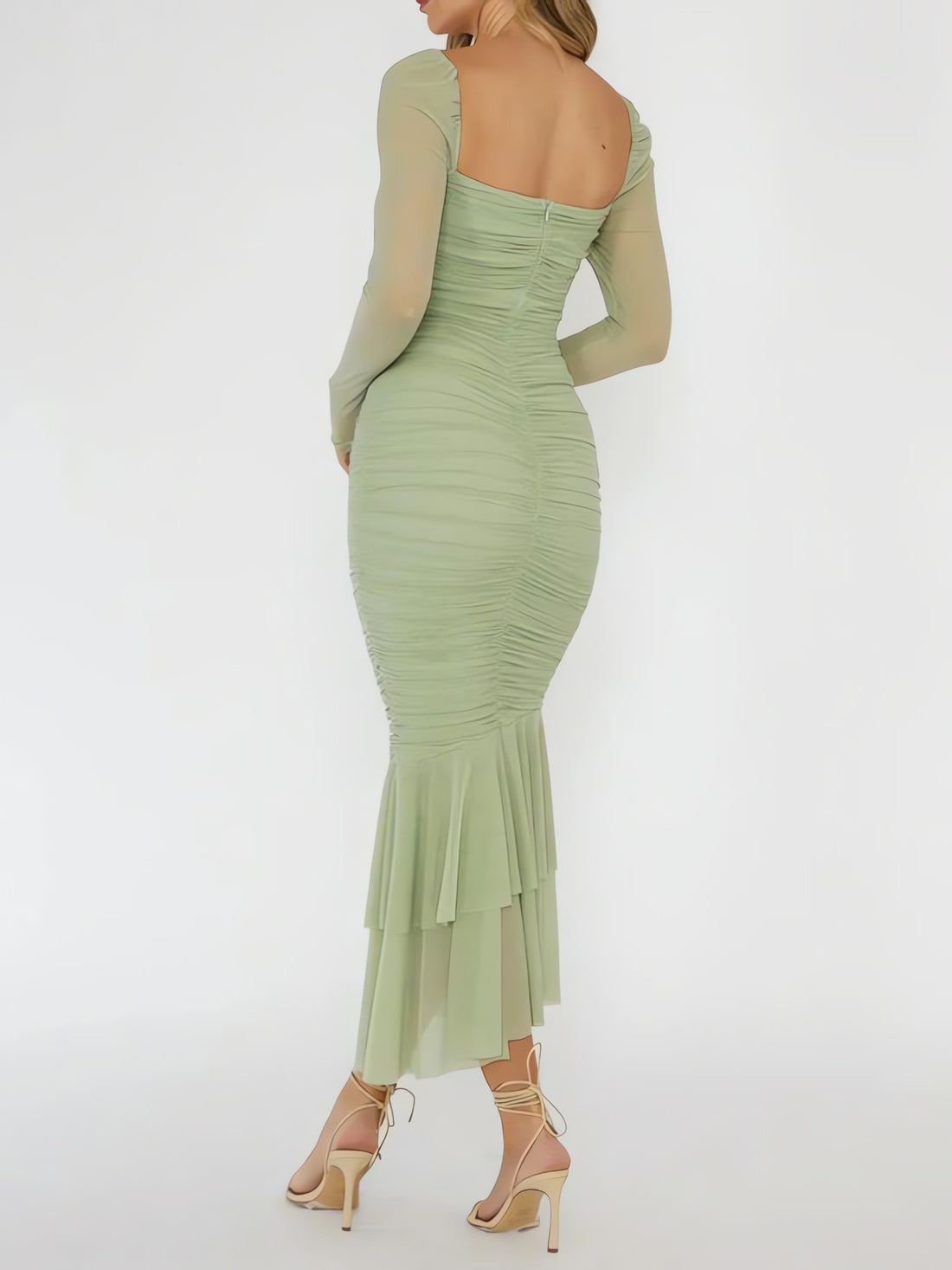 Mesh Ruched Bodycon Midi Dress - KAYSMAR