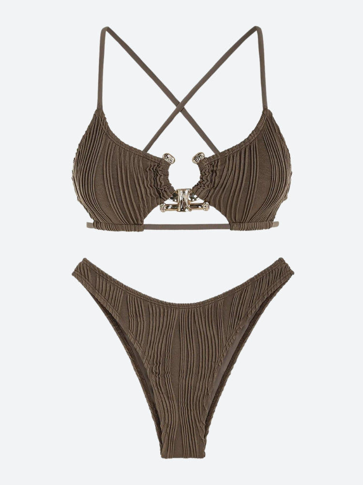 Metal Hardware Criss Cross Bikini Set - KAYSMAR