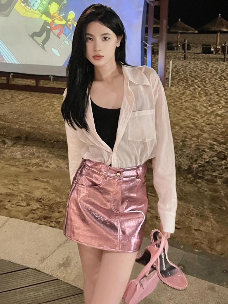 Metallic Faux Leather Mini Skirt - KAYSMAR
