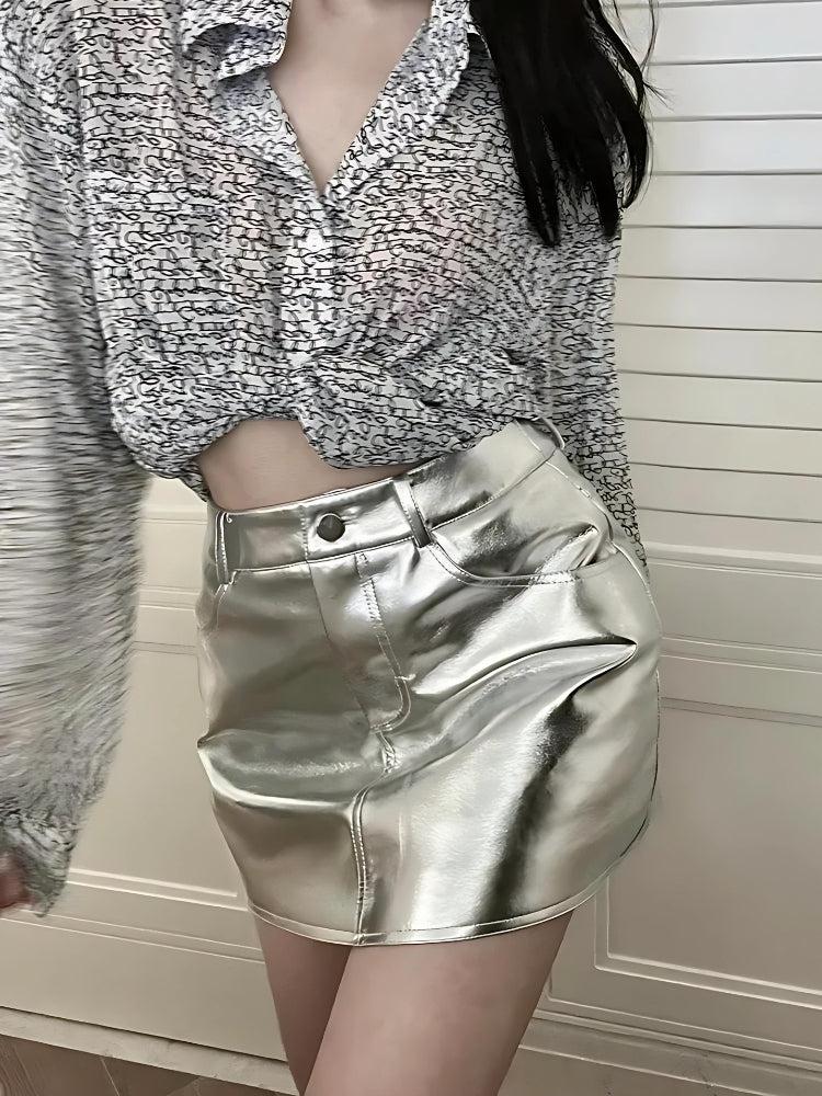 Metallic Faux Leather Mini Skirt - KAYSMAR
