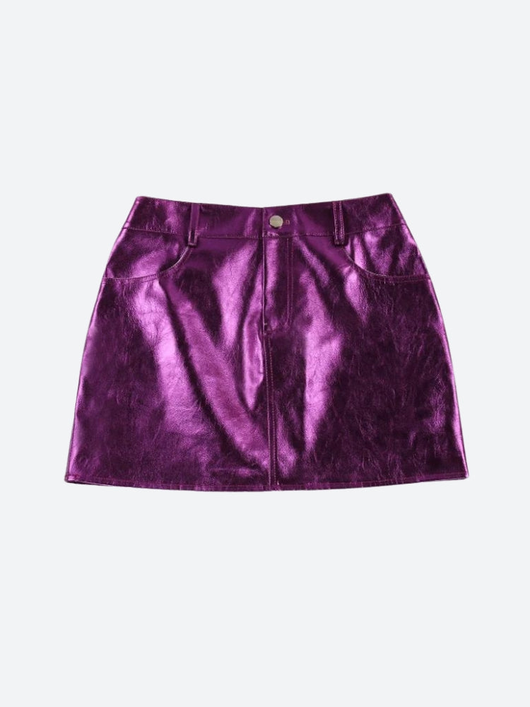 Metallic Faux Leather Mini Skirt - KAYSMAR