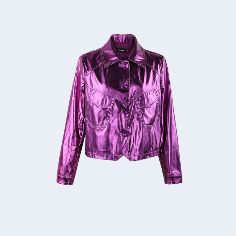 Metallic Fuchsia Faux Leather Jacket - KAYSMAR