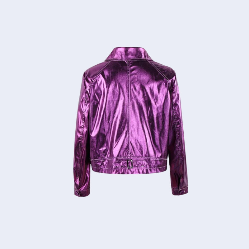 Metallic Fuchsia Faux Leather Jacket - KAYSMAR