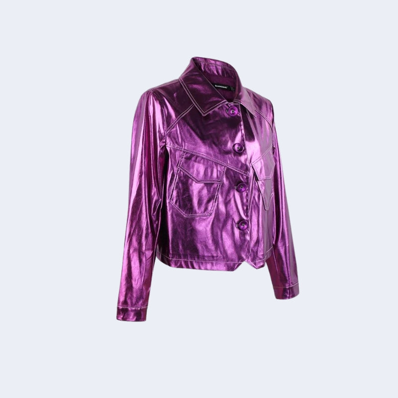 Metallic Fuchsia Faux Leather Jacket - KAYSMAR