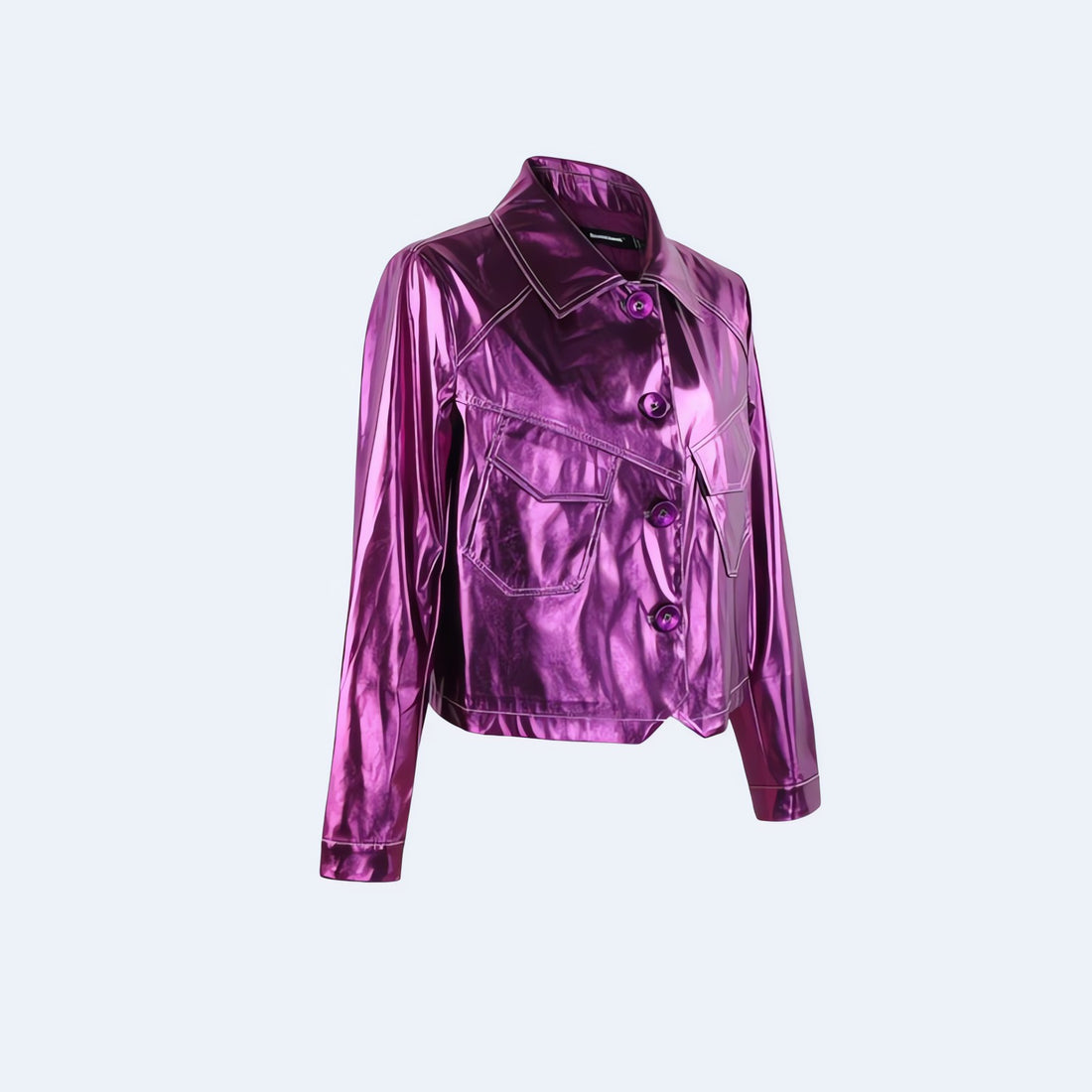 Metallic Fuchsia Faux Leather Jacket - KAYSMAR