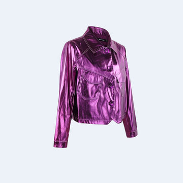 Metallic Fuchsia Faux Leather Jacket - KAYSMAR
