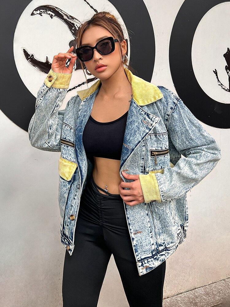 Mid Wash Patchwork Denim Jacket - KAYSMAR