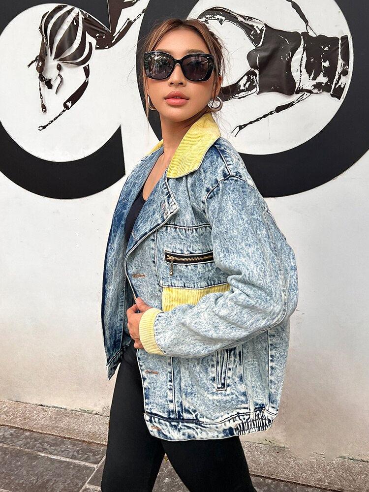 Mid Wash Patchwork Denim Jacket - KAYSMAR
