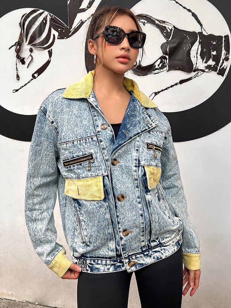 Mid Wash Patchwork Denim Jacket - KAYSMAR