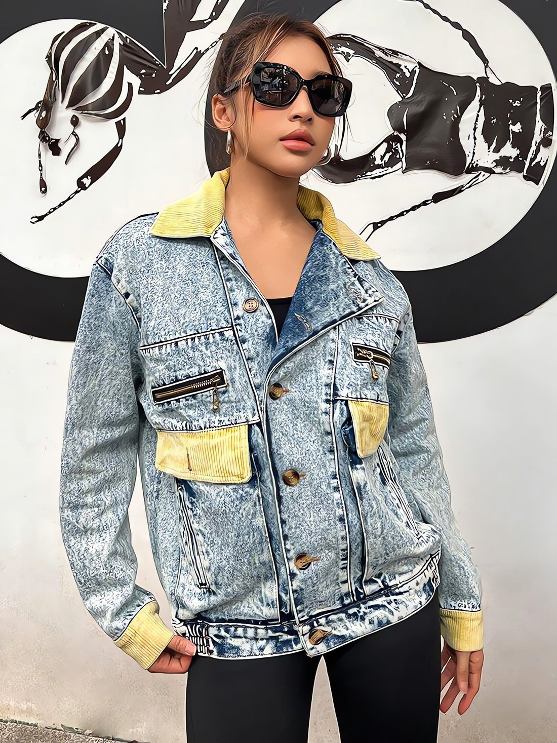 Mid Wash Patchwork Denim Jacket - KAYSMAR