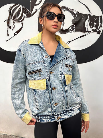 Mid Wash Patchwork Denim Jacket - KAYSMAR