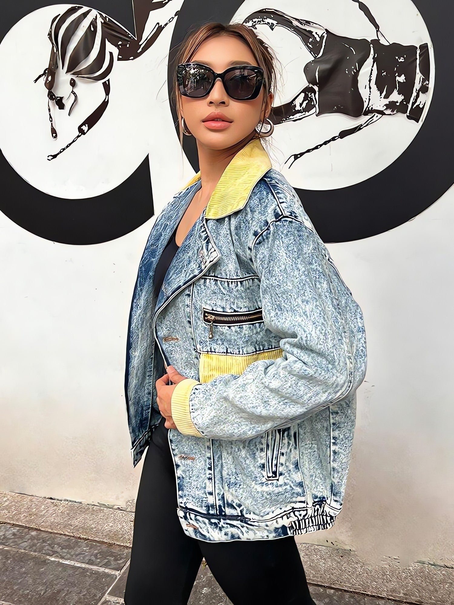 Mid Wash Patchwork Denim Jacket - KAYSMAR