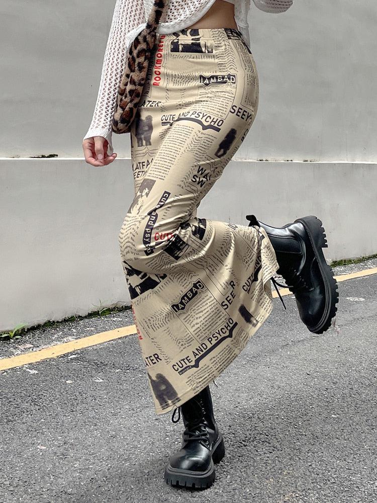 Newspaper Printed Maxi Skirt - KAYSMAR