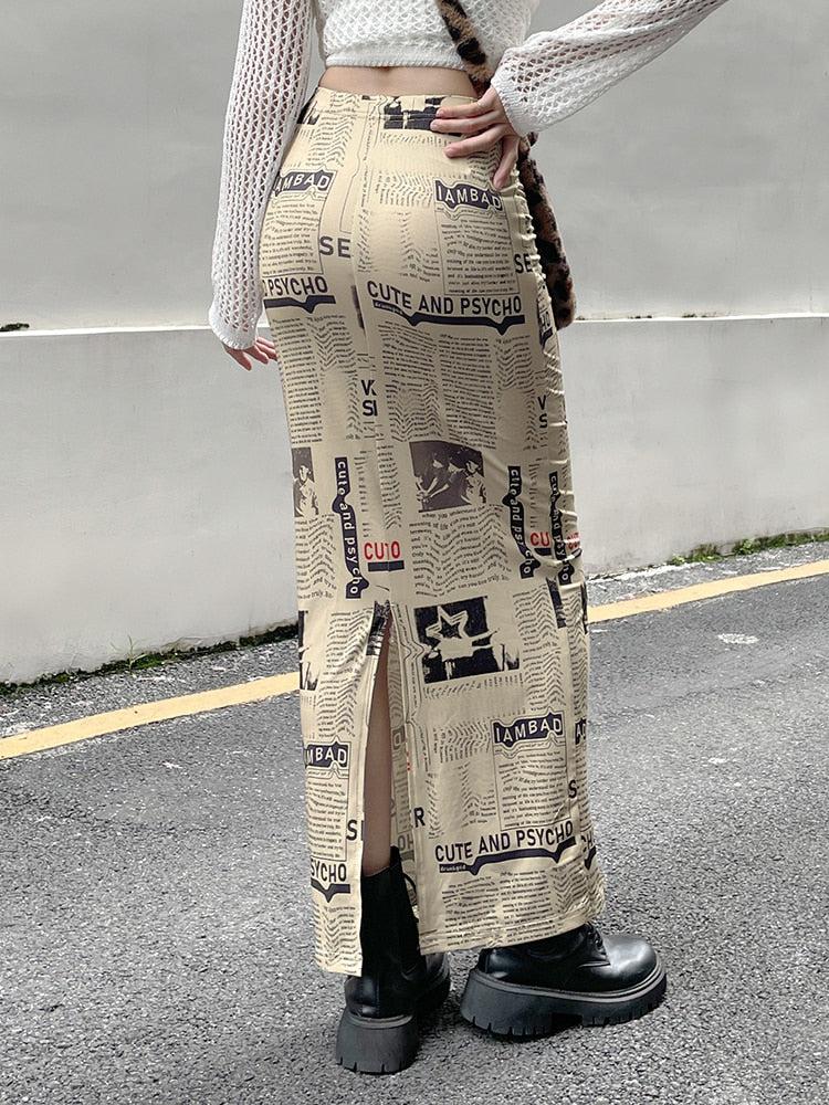 Newspaper Printed Maxi Skirt - KAYSMAR