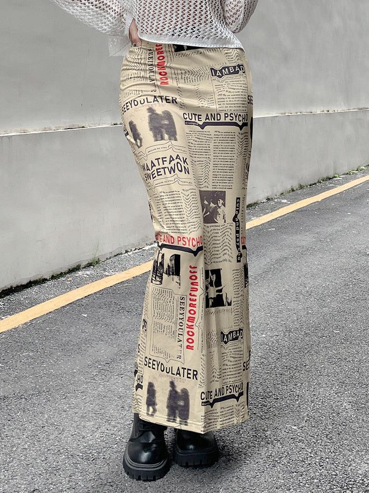 Newspaper Printed Maxi Skirt - KAYSMAR