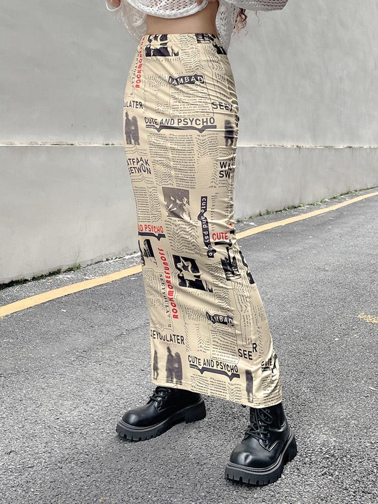 Newspaper Printed Maxi Skirt - KAYSMAR