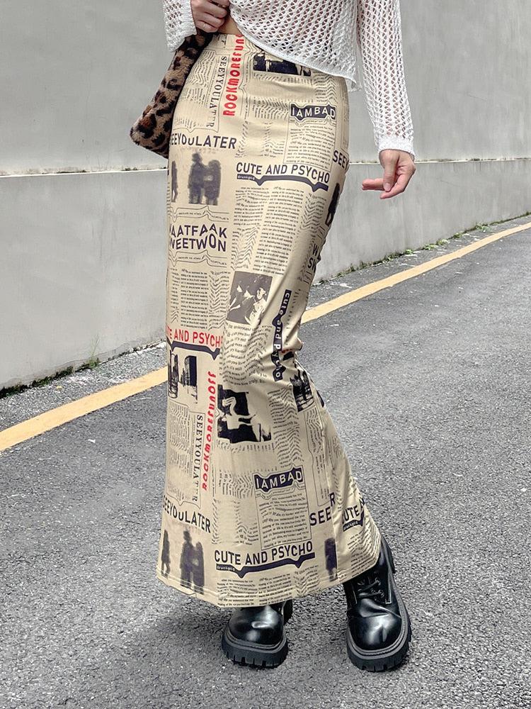 Newspaper Printed Maxi Skirt - KAYSMAR