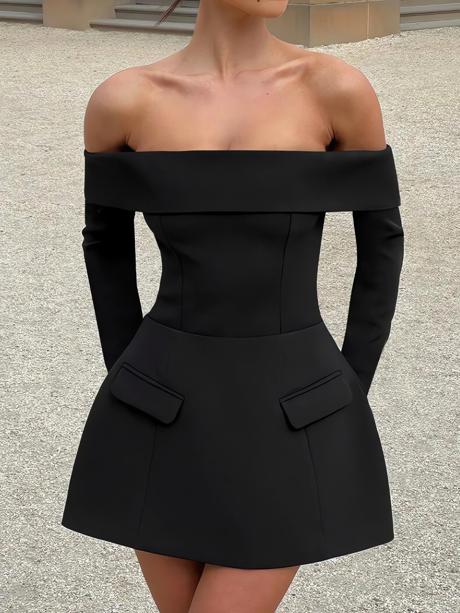 Off Shoulder A-Line Mini Dress - KAYSMAR