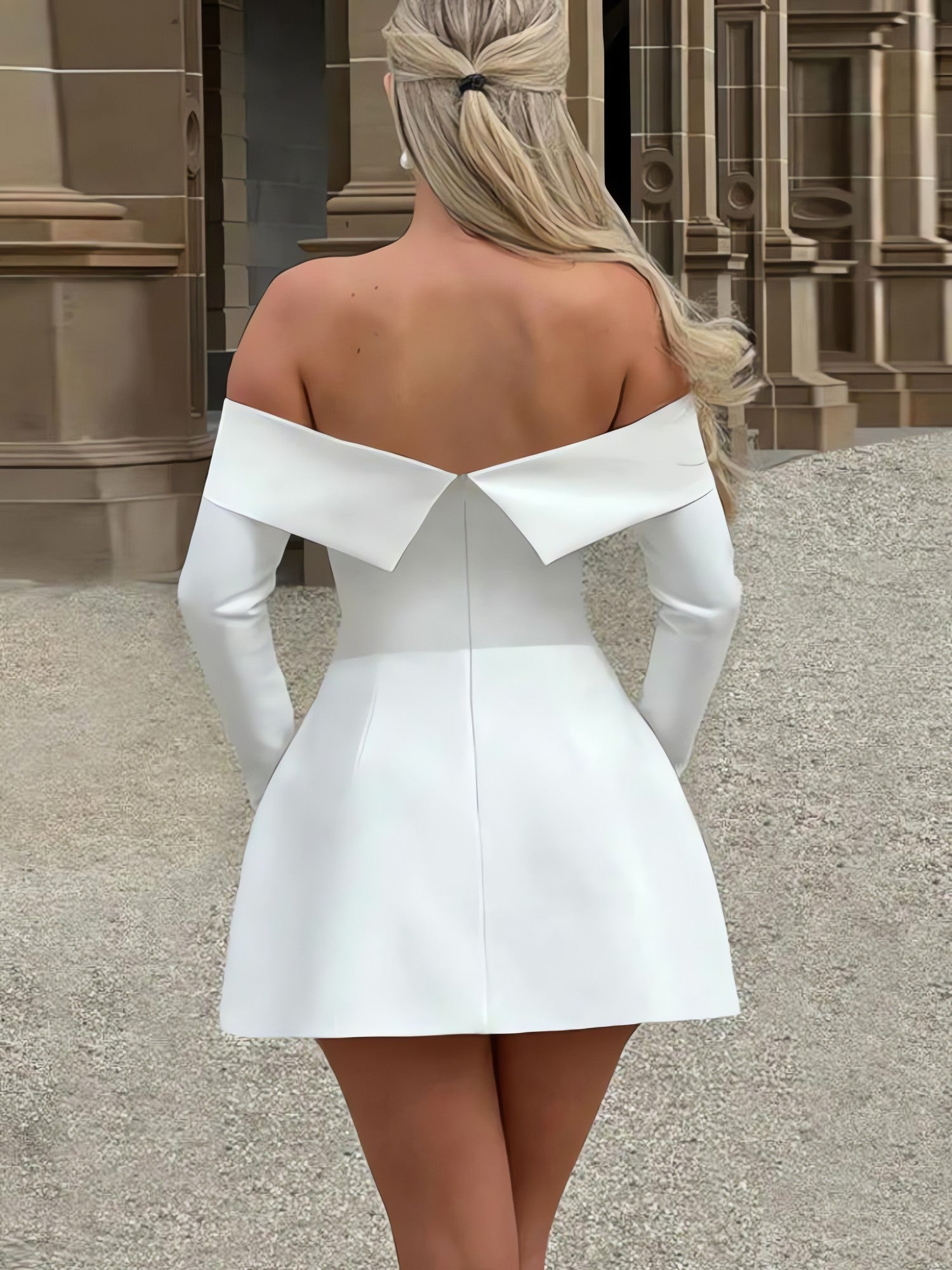 Off Shoulder A-Line Mini Dress - KAYSMAR