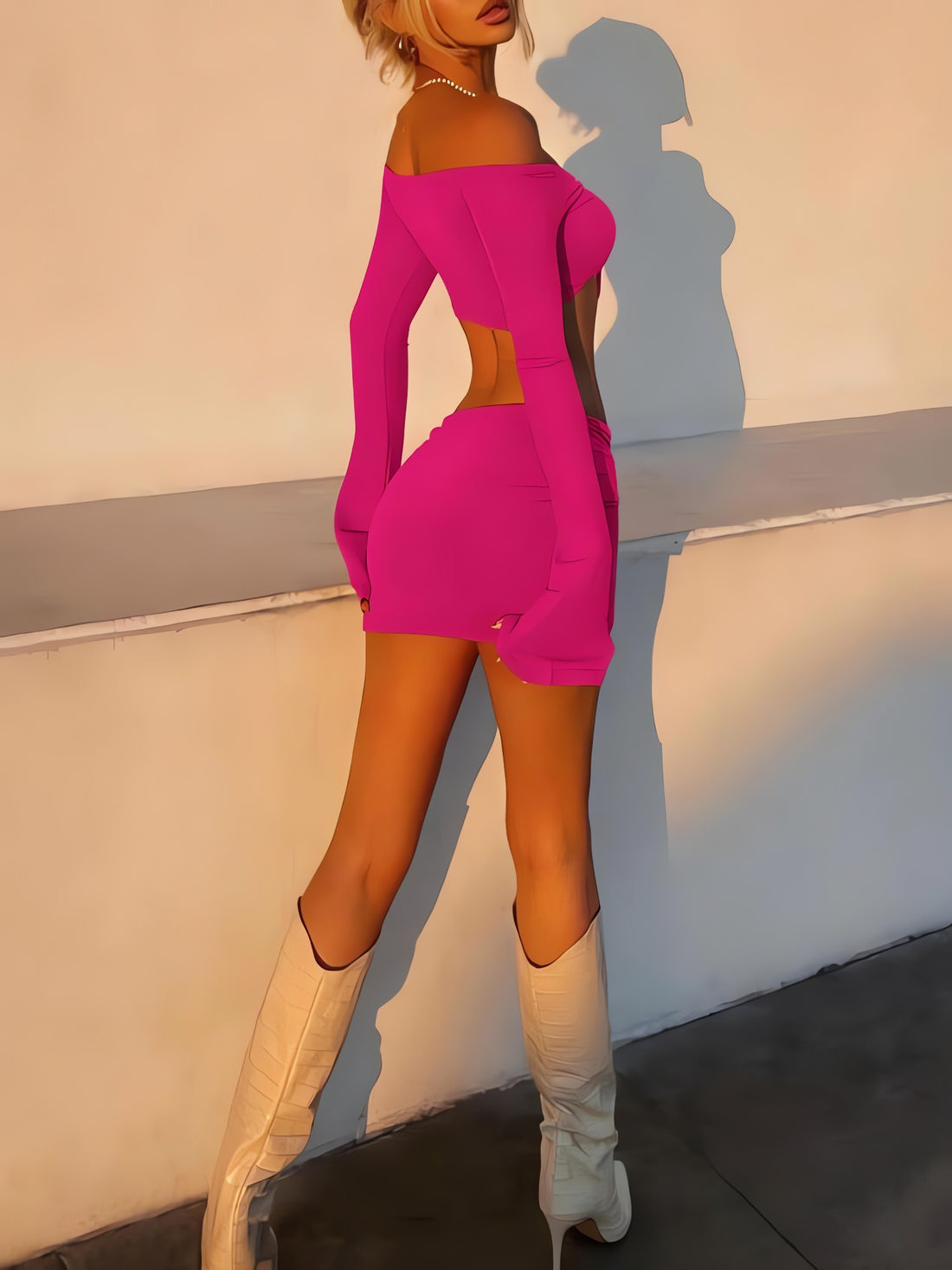 Off Shoulder Crop Top & Mini Skirt Two Piece Set - KAYSMAR