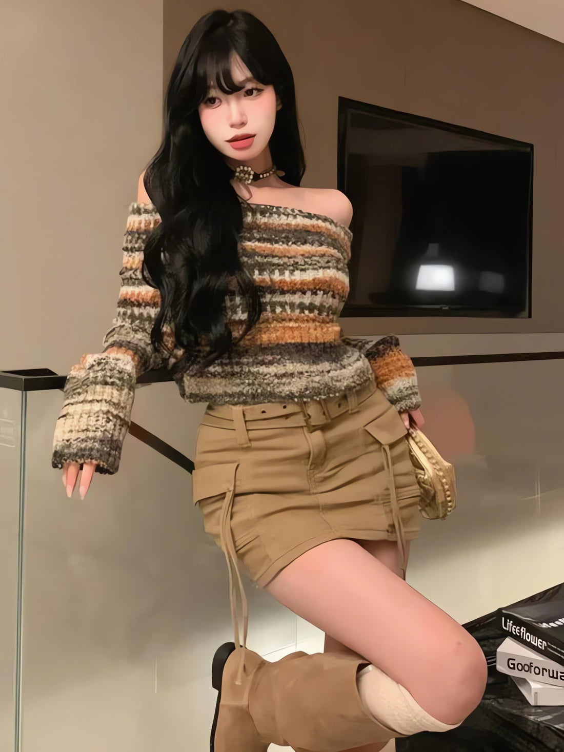 Off Shoulder Cropped Sweater - KAYSMAR