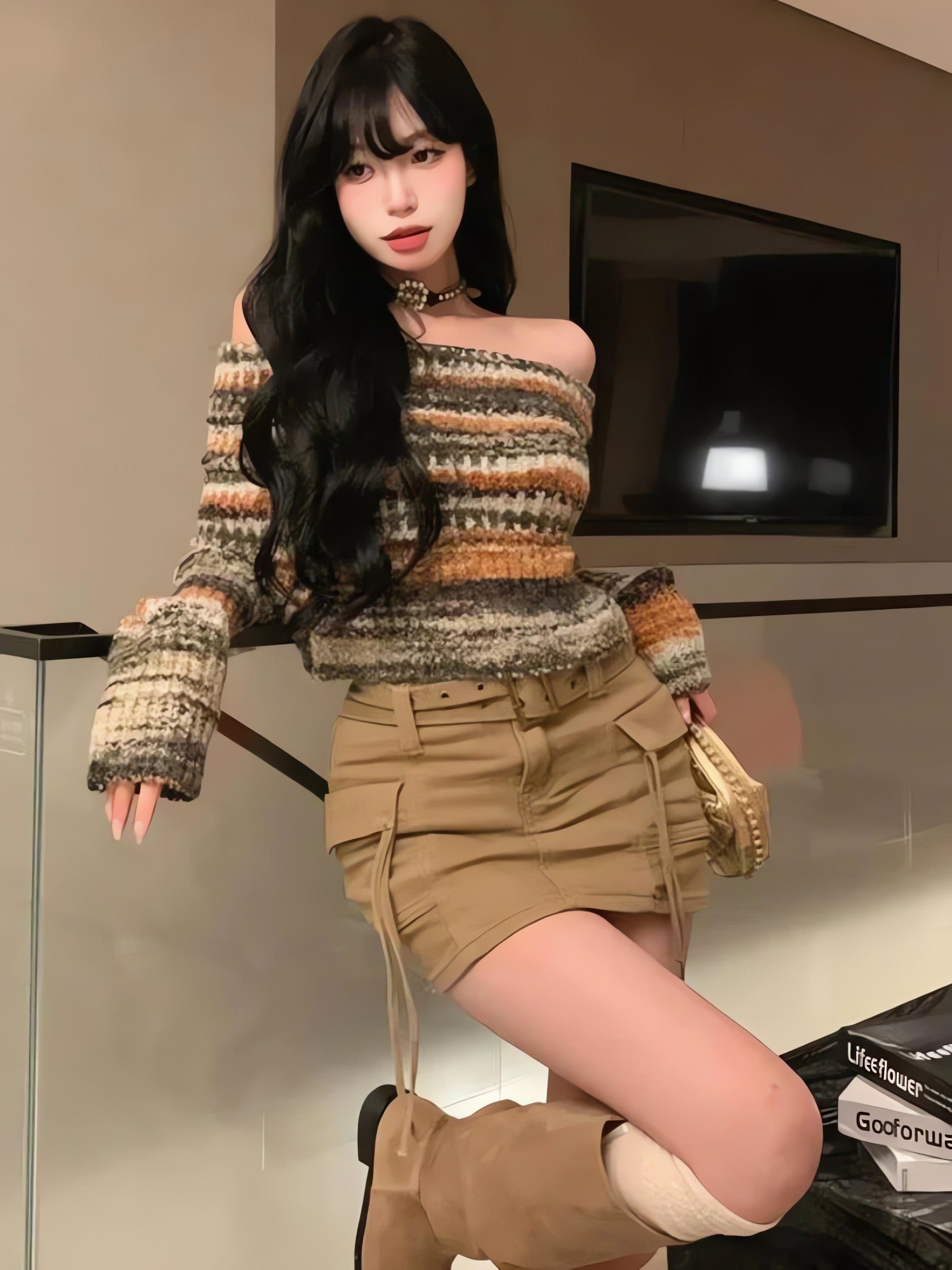 Off Shoulder Cropped Sweater - KAYSMAR