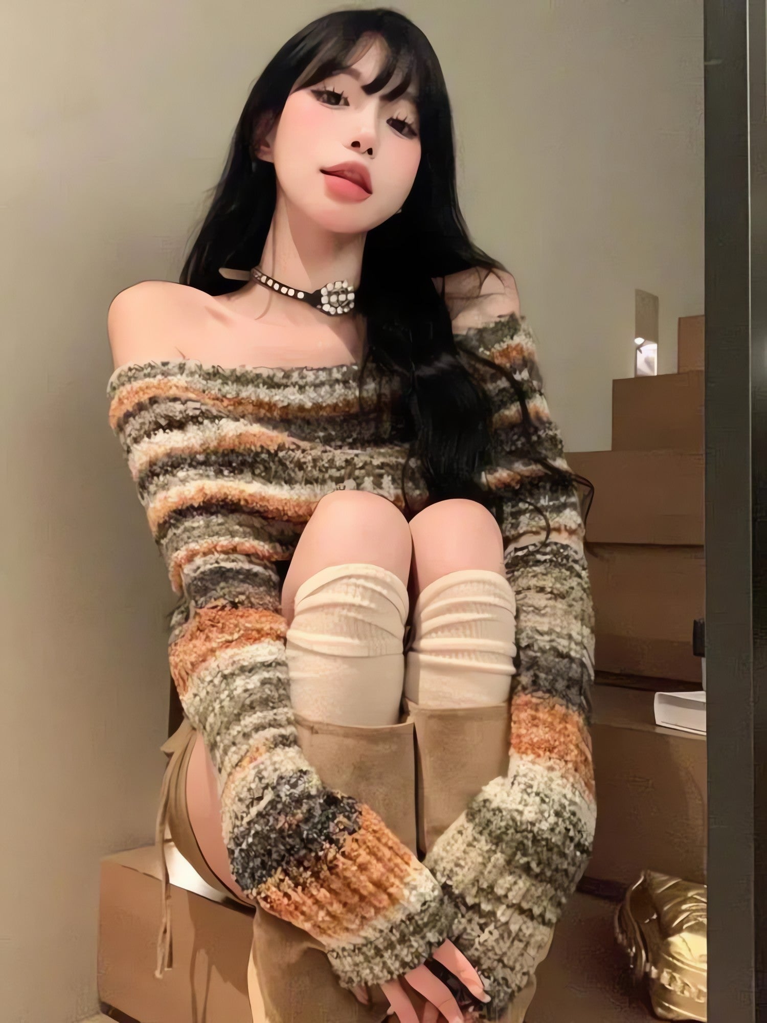 Off Shoulder Cropped Sweater - KAYSMAR
