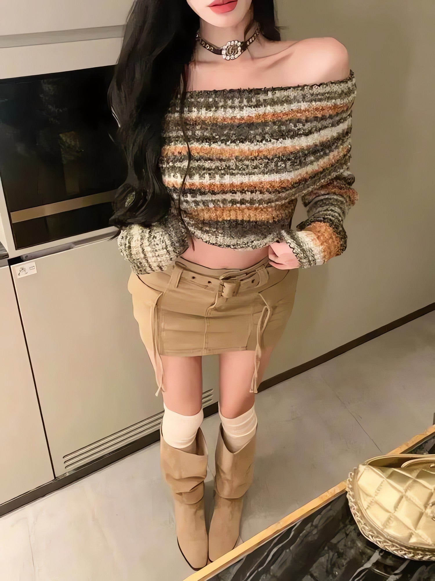 Off Shoulder Cropped Sweater - KAYSMAR