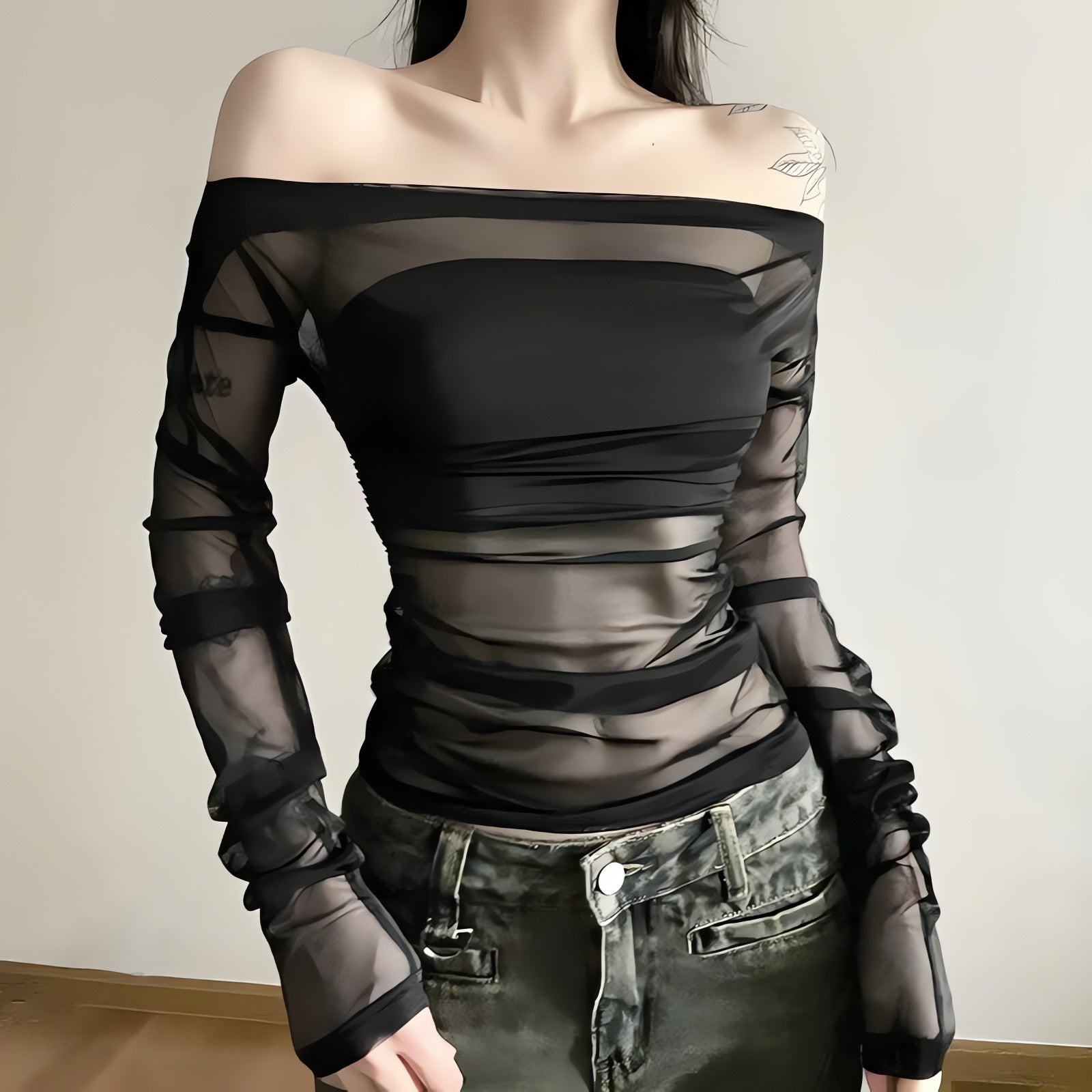 Off Shoulder Mesh Top - KAYSMAR