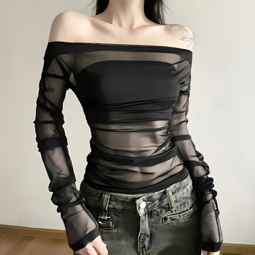 Off Shoulder Mesh Top - KAYSMAR