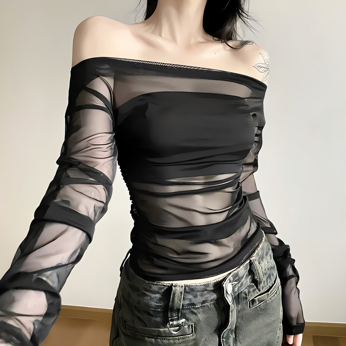 Off Shoulder Mesh Top - KAYSMAR