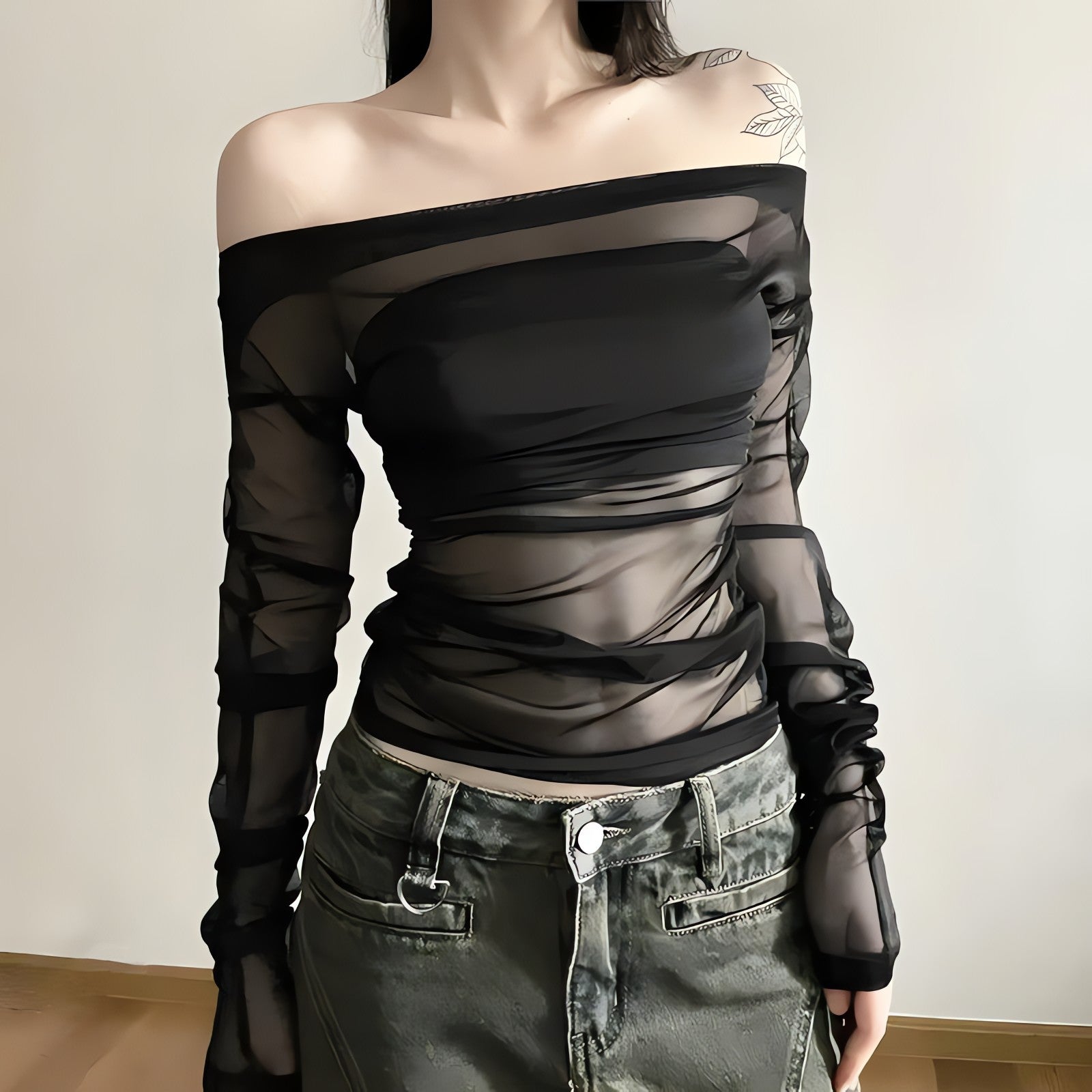Off Shoulder Mesh Top - KAYSMAR
