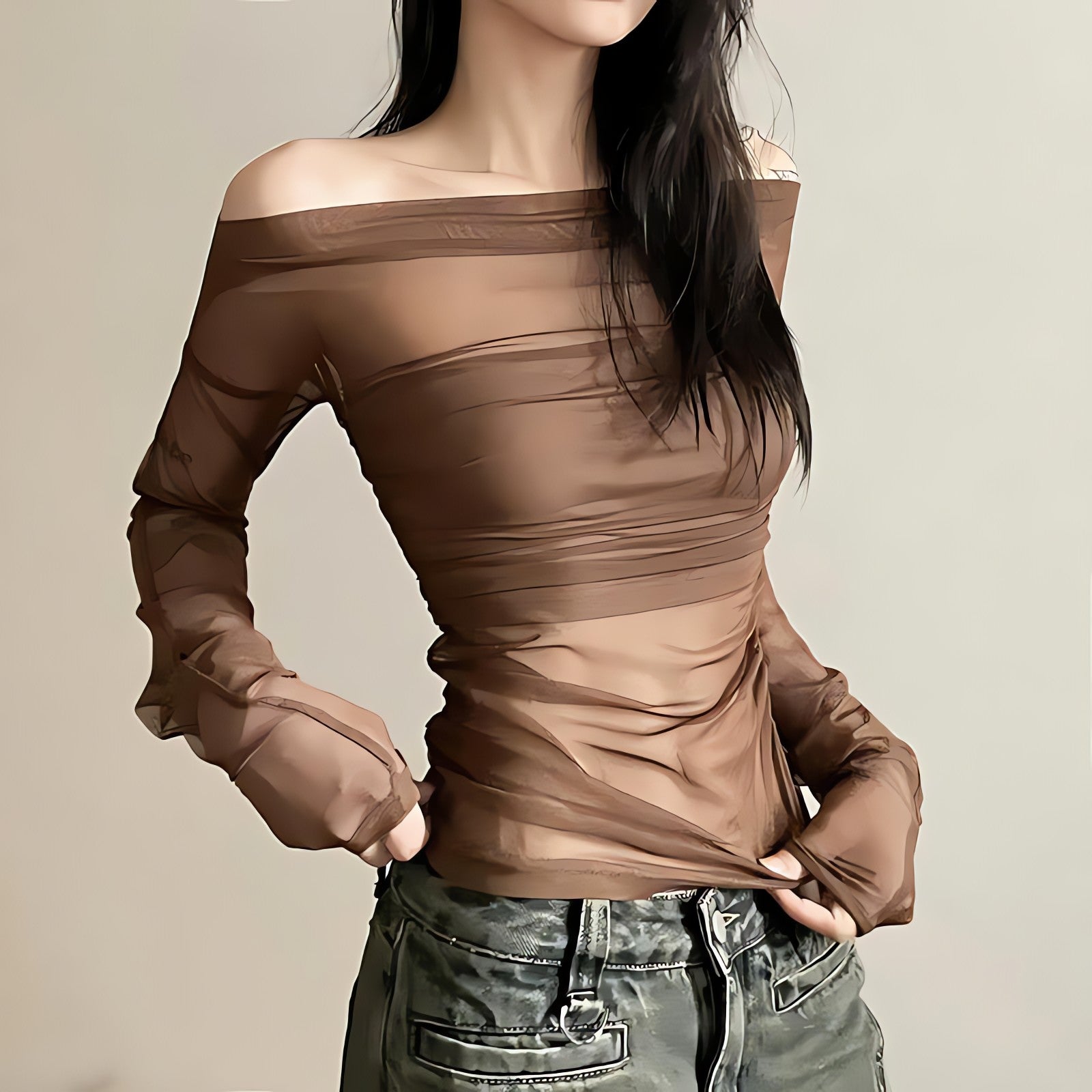 Off Shoulder Mesh Top - KAYSMAR