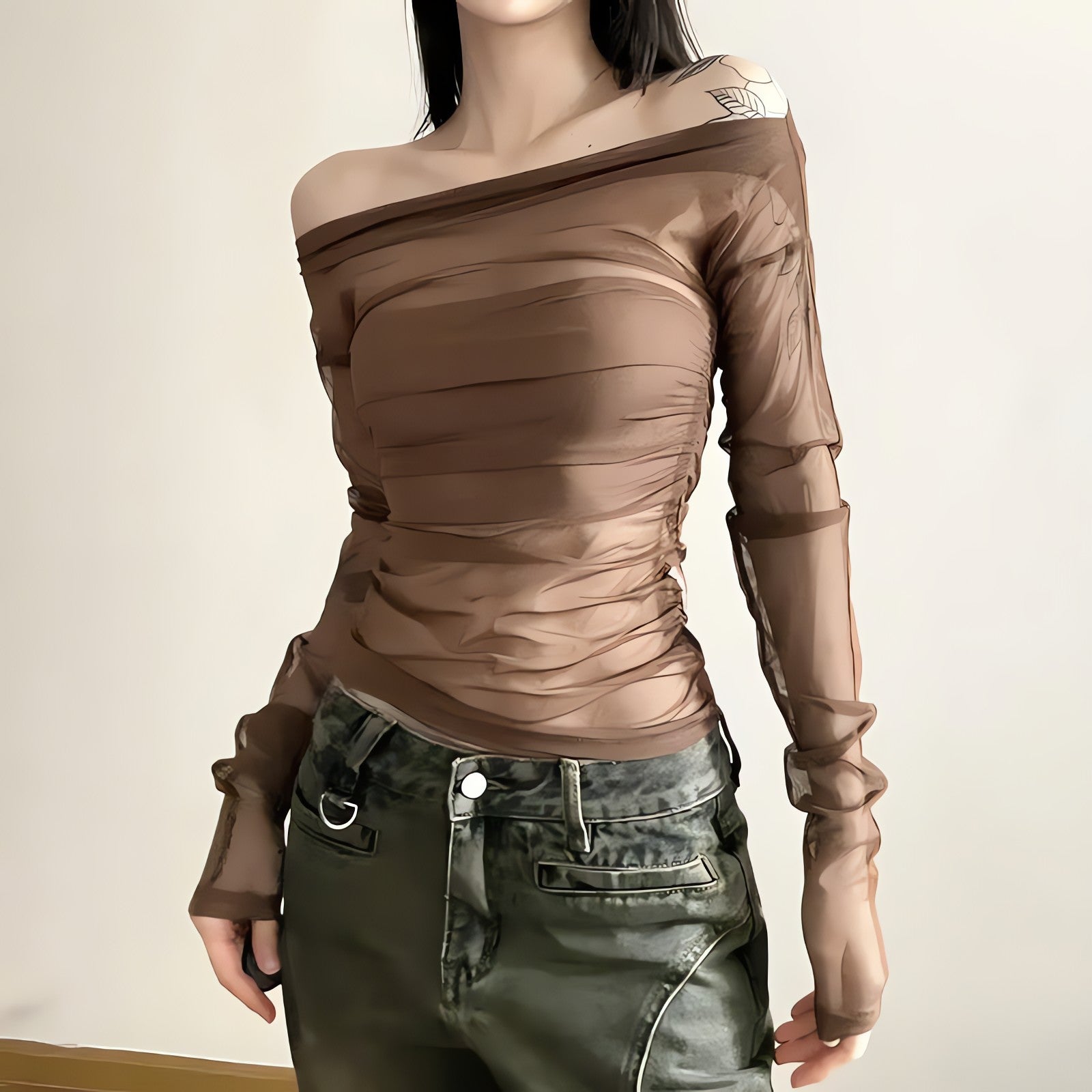 Off Shoulder Mesh Top - KAYSMAR