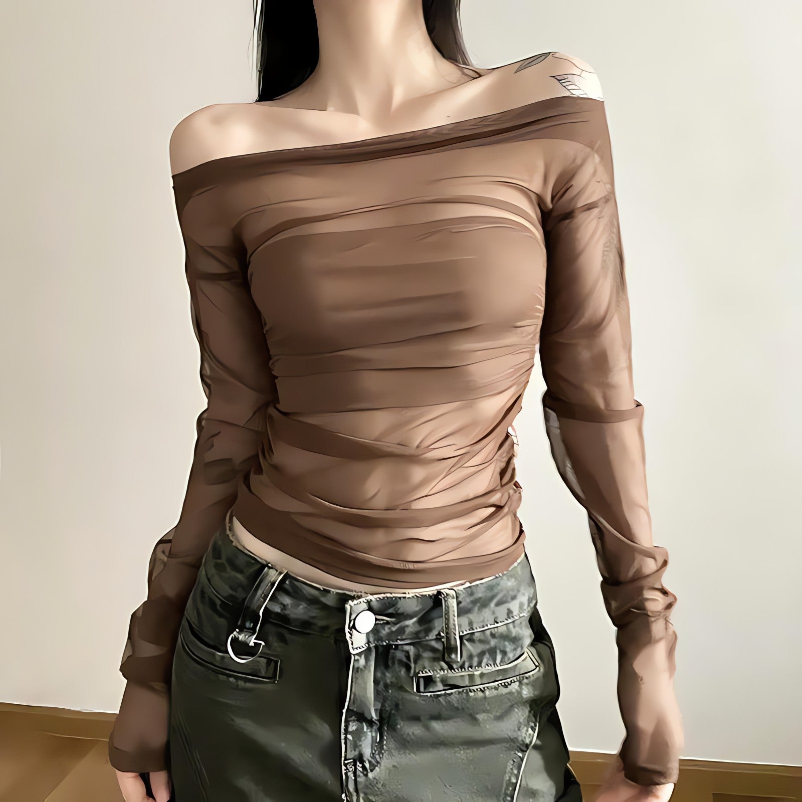 Off Shoulder Mesh Top - KAYSMAR