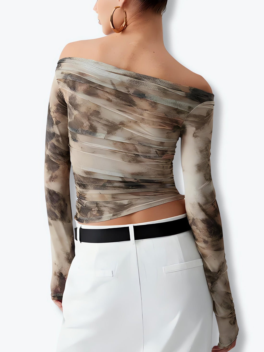 Off Shoulder Ruched Mesh Top - KAYSMAR