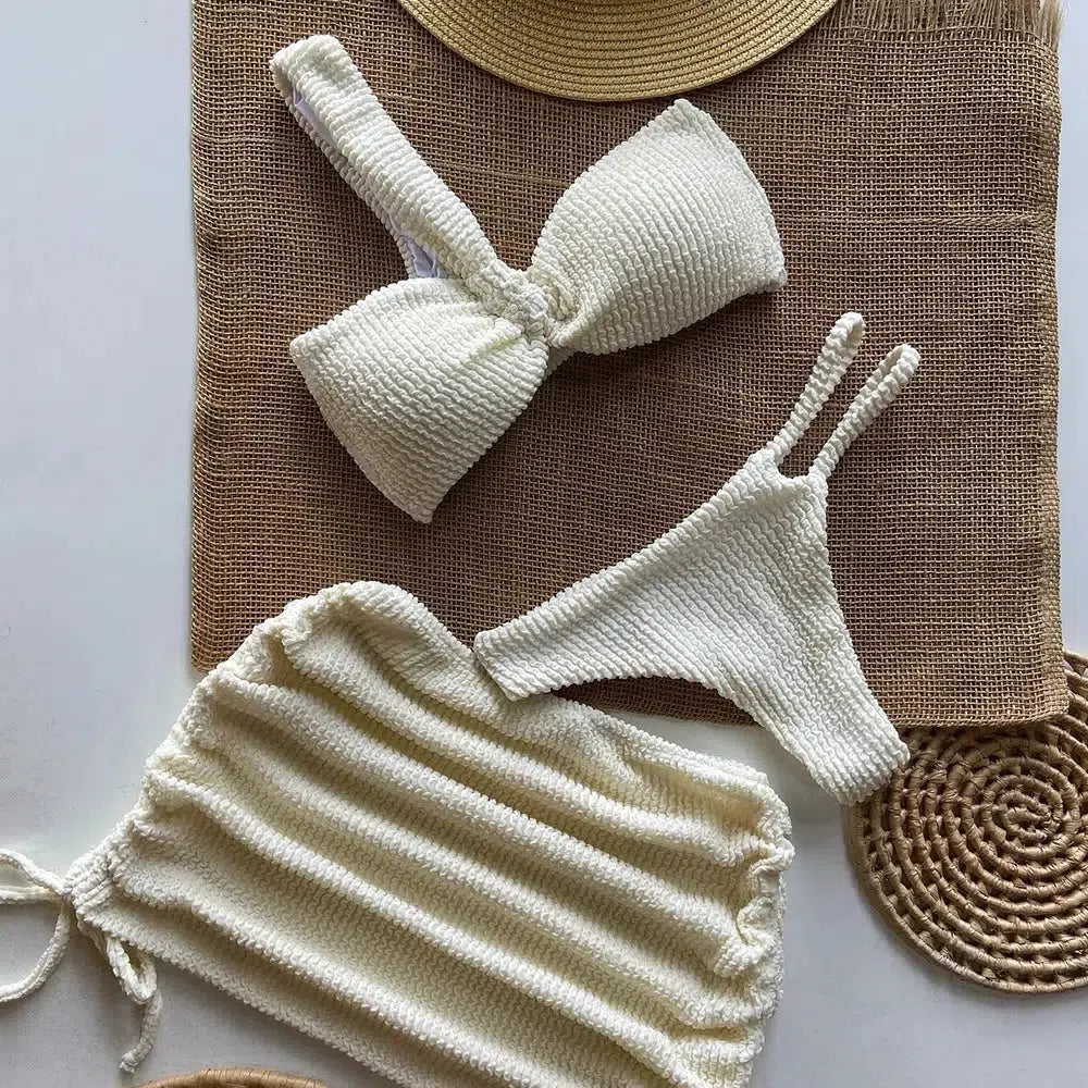 One Shoulder Cut Out Three Piece Bikini Set - KAYSMAR