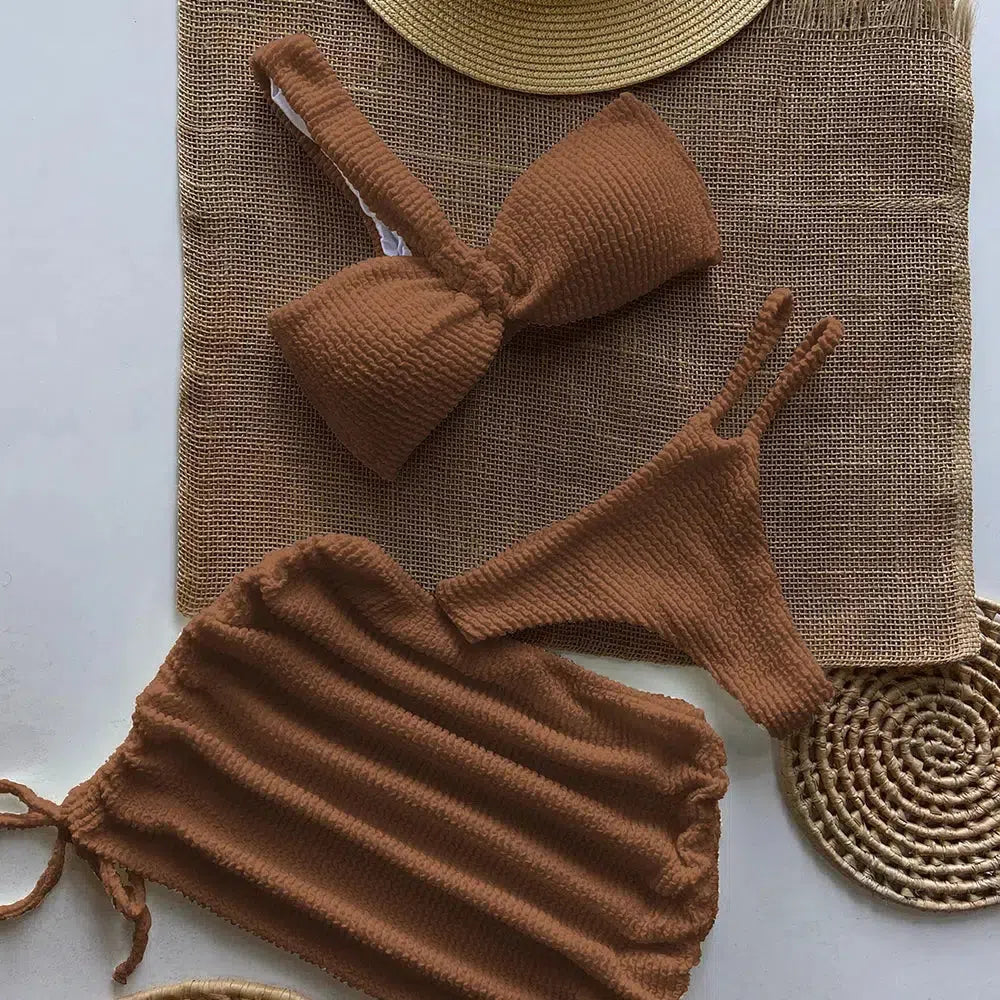 One Shoulder Cut Out Three Piece Bikini Set - KAYSMAR